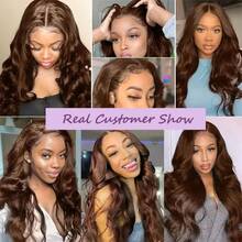 34 Inch #4 Brown Body Wave 13x4 HD Transparent Lace Front Human Blended Hair Wig For Women - 200% Density Glueless Pre Plucked Realistic Natural Hairline Daily Wear Wig - Brown - View 8