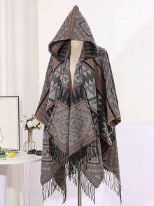 1件几何花卉提花流苏围巾披肩 - 彩色 - 查看 4