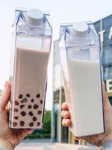 Leak-Proof Double-Necked Baby Bottle - Wide-Mouth, Easy-To-Pour Design; Stackable With Transparent Square Cups; Suitable For Travel, Office, School, And Kitchen Use; Large-Capacity Milk/Juice/Water Container - Durable Acrylic Material; Portable Beverage Bottle With A Modern, Minimalist Design. - Multicolor - View 1