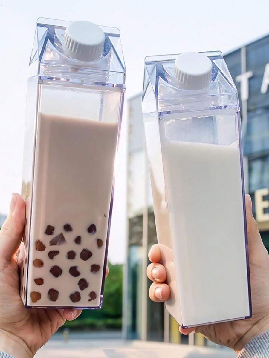 Leak-Proof Double-Necked Baby Bottle - Wide-Mouth, Easy-To-Pour Design; Stackable With Transparent Square Cups; Suitable For Travel, Office, School, And Kitchen Use; Large-Capacity Milk/Juice/Water Container - Durable Acrylic Material; Portable Beverage Bottle With A Modern, Minimalist Design. - Multicolor - View 1