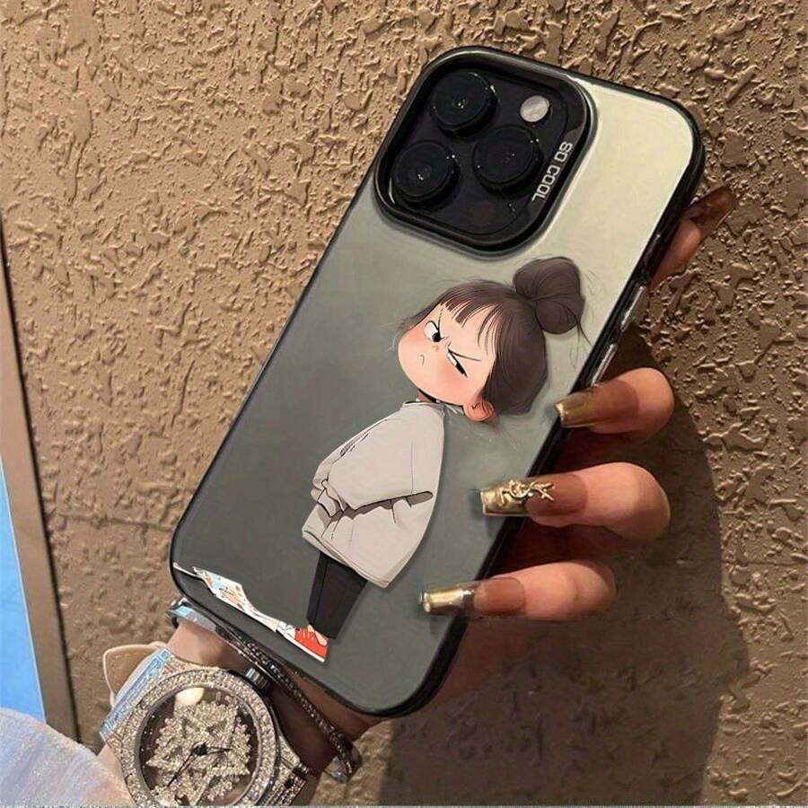Funda de Teléfono: Funda de Teléfono Láser de Alta Gama con Patrón de Niña Enfadada, Adecuada para 16 15 14 13 12 11 XS XR X 8 12/13 Plus Pro SE, Regalo de Cumpleaños/San Valentín/Novia Novio/Pascua Día del Rey Día de los Inocentes 17 17promax - Negro - Ver 1