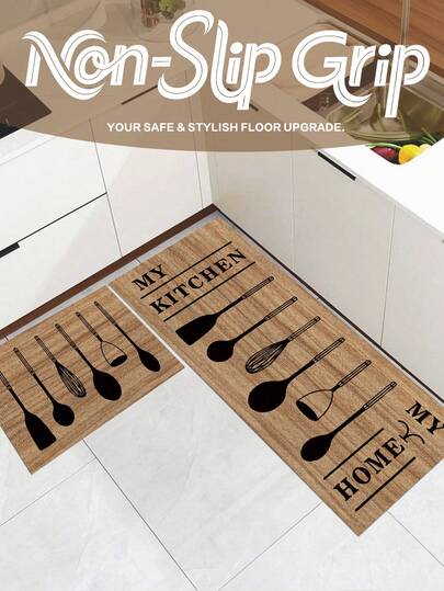 1入組廚房器具和餐具圖案的廚房地墊，創意聚酯纖維長方形防滑耐用室內進口口墊，廚房地墊，戶外地毯，適用於客廳，臥室，廚房裝飾，房間裝飾
