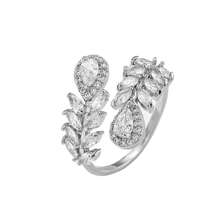 1枚简约独特设计锆石戒指，时尚个性开口戒指，女士款 - 樹葉開口 - 查看 1