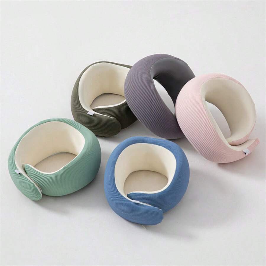 1PC Travel Pillow, Memory Foam Neck Pillow, 360° Head Support, Comfortable Travel Pillow With Storage Bag, Lightweight Travel Pillow, Suitable For Sleeping In Cars, Trains, Buses And Planes, BlueBeige Neck Protection For More Professionalism . Breathable Silk Smooth Yoga Elastic Pillow Cover . Portable Storage And Carrying - Olive Green - View 1