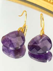 Fashionable Purple Crystal Teardrop Earrings, Exquisite Faceted Crystal Copper Gold-Plated Earring Hooks, Luxury Earrings - Multicolor - View 2