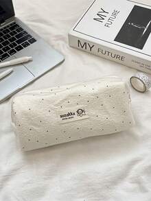 1pc Fashionable Spacious Felt Pencil Case With Polka Dot Pattern, Available In 4 Colors, Ideal For Students To Store Miscellaneous Items - Multicolor - View 14