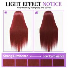 13x4 直发假发，真人发，带婴儿发，200% 密度，99j 酒红色蕾丝前假发，合成假发，前额预拔毛漂白发结，高清透明骨白色直发蕾丝前假发，真人混纺发，适合女性，尺寸 10-34 英寸 - SBUG/99J - 查看 9