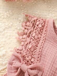 2pcs/Set, Baby Girl, Soft And Comfortable, Casual Elegant Fashionable Cute, Hollow Lace Tassel Trim And Bow Decoration, Pure Cotton Romper And Headband, Baby Girl Clothing, Newborn Baby Girl Clothing, Baby Supplies, Baby Clothing, Suitable For Summer Daily Wear, Party, Party, Home, Photography, Outdoor Activities - Multicolor - View 7