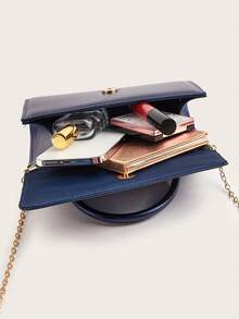 女士时尚纯色金属装饰翻盖PU皮革手拿包，配有可拆卸链条肩带，适合正式场合、派对、晚宴等。 - 寶藍色 - 查看 7