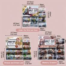 4Pcs/Set Matte Snowman PET Washi Tape Pre-Cut Wooden House Masking Tape For Stickers Scrapbooking Journal Collage Material - 4Pcs/Set - View 2