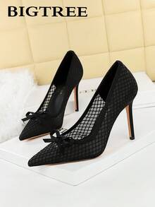 Sexy Lace Pointed Toe Mesh High Heel Pumps, Nightclub Style, Suitable For Party And Formal Occasions - Black - View 2