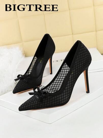 Sexy Lace Pointed Toe Mesh High Heel Pumps, Nightclub Style, Suitable For Party And Formal Occasions