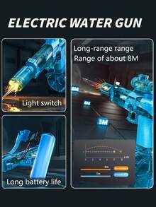 Fashion Ice Mouse Electric Water Blaster Automatic Firing With Cool Light Effects High-Pressure Water Flow Realistic Recoil Experience Large Capacity For Boys Girls Adults Summer Outdoor Water Party - 彩色 - 查看 5