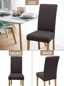 4pcs/6pcs/8pcs/10pcs Solid Color Chair Covers, Modern Removable Elastic Polyester Fiber Chair Slipcovers, Suitable For Living Room, Dining Room, Bedroom, Home Use, All Seasons - Dark Grey - View 5