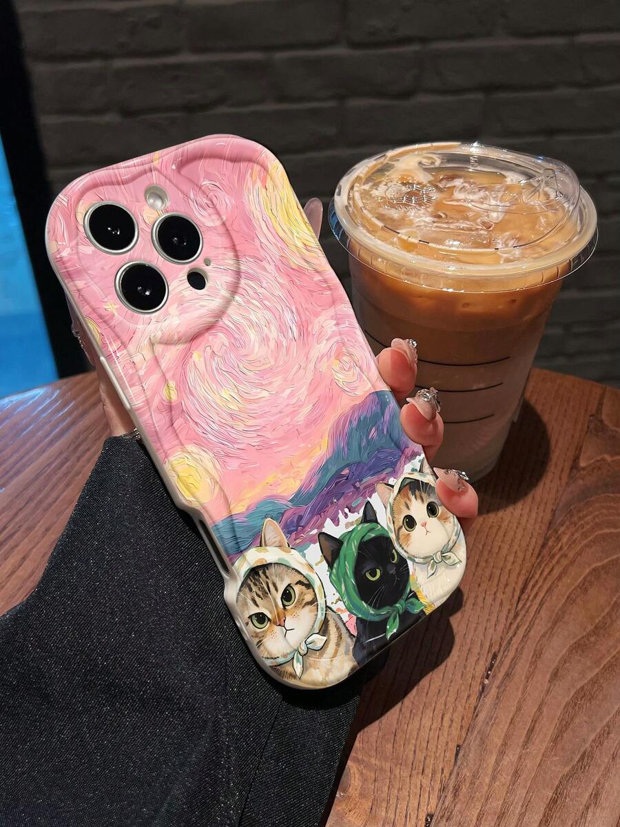 Estuche para teléfono con patrón de bufanda de gato compatible con  17,  16 Pro Max,  15 Pro Max,  13 y  12 Hecho de material de TPU elegante y brinda protección contra golpes y caídas Un gran regalo para familiares, amigos, seres queridos, novios / novias y para aniversarios - Blanco - Ver 1