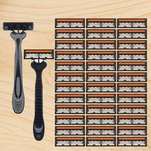 男士三层安全剃须刀套装，不锈钢黄色刀片和塑料手柄，可水洗，一次性旅行便携安全剃须刀 - 多色 - 查看 2