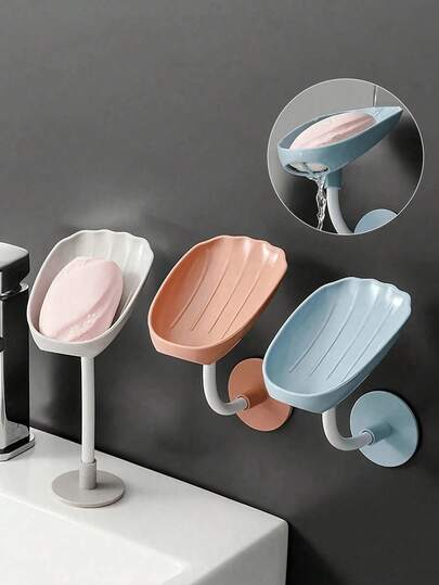 1pc Shell Shaped Soap Dish, Wall-Mounted Drainage Soap Holder, Creative Soap Box, Keeps Soap Dry And Clean, Easy To Clean, Bathroom Wall-Mounted Soap Rack, Extends Soap Lifespan, Home Bathroom Decor, Autumn, Back To School Decor