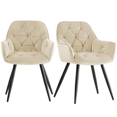 AINPECCA 1/2/4/6 Dining Chairs With Velvet Thick Padded Upholstered Kitchen Tub Chair Armchair With Backrest Metal Legs Living Room Reception Leisure Chairs For Bedroom Lounge Office