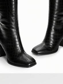 Women's Chunky Heel Go-Go Boots - Square Toe Knee High Side Zip Tall Boots For Casual, Retro, Party - màu đen - Xem 4