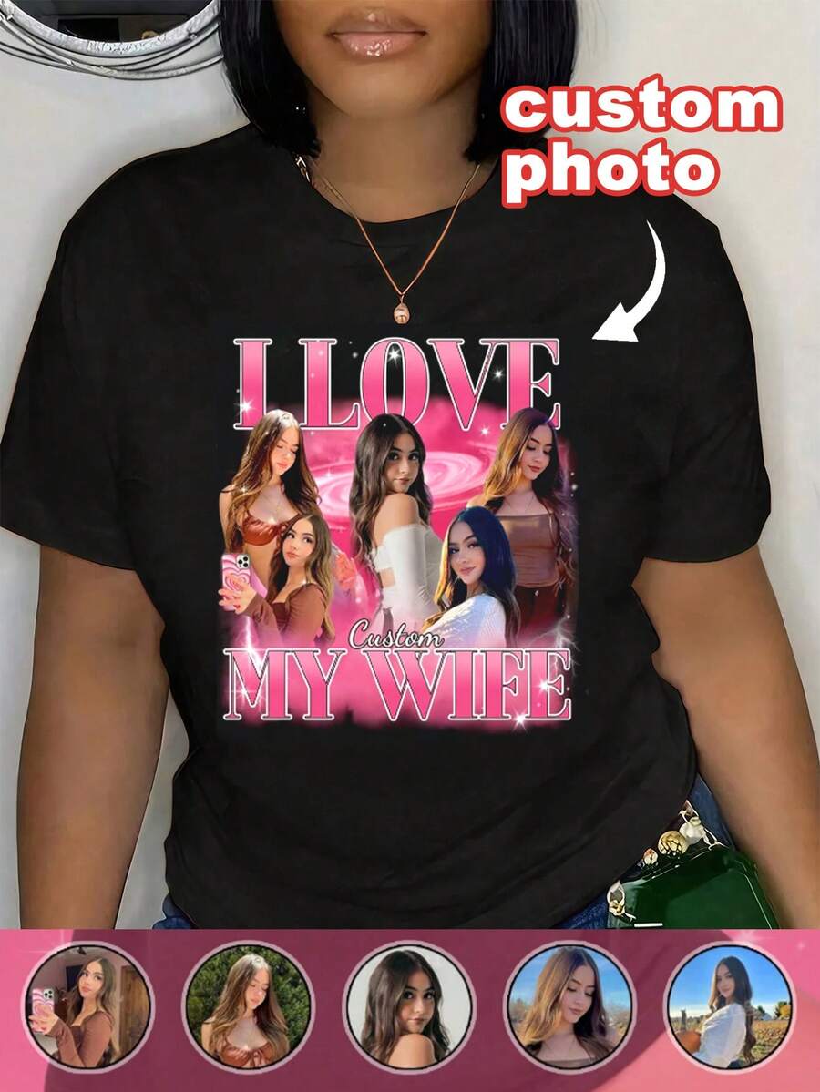Customized Photo Tops, Add Your Favorite Pboto And Text (Girfriend Photo/Couple Photo/Famil Photo/Selie/Pet Photo/Friend Photo)Vacay Vibe Au - Black - View 1