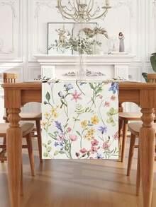 1件亚麻水彩花卉春季桌旗，适用于家居厨房餐厅春夏复活节装饰，多种尺寸可选。 - 藍色 - 查看 2