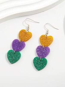 嘉年华亚克力三色心形皇冠鸢尾花耳环，欧美风格节日配饰 - 彩色 - 查看 3