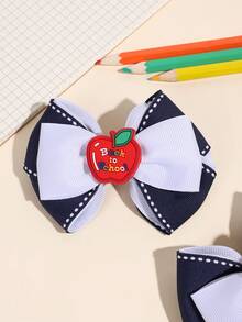 2件装蓝白相间布艺蝴蝶结发饰，苹果形发夹，时尚学生妹少女朋友日常节日派对礼物发饰 - 彩色 - 查看 5