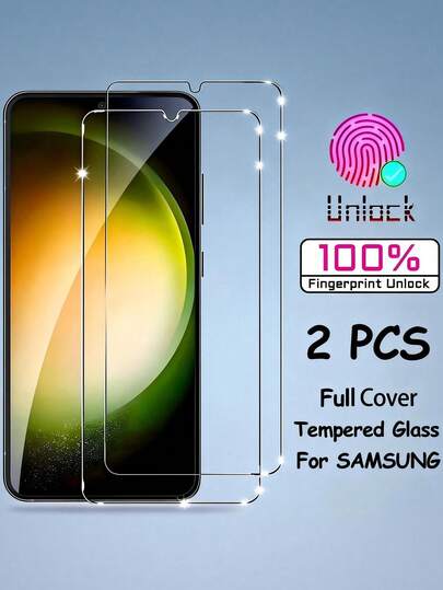 2pcs Tempered Glass Screen Protector For Galaxy S25 - 9H+ Hardness High-Gloss Panel, Supports Fingerprint Unlocking, Scratch-Resistant, Bubble-Free And Easy To Apply, Compatible With Phone Cases - High-Definition Clear Protective Film, Suitable For Galaxy S25 Ultra/S24+/S23/S22/S21 Series, Scratch-Resistant, Smooth Surface, High-Definition Image Quality, Robust Shield, Tempered Glass, Gadget Protective Case, Ideal For Smartphone Users.