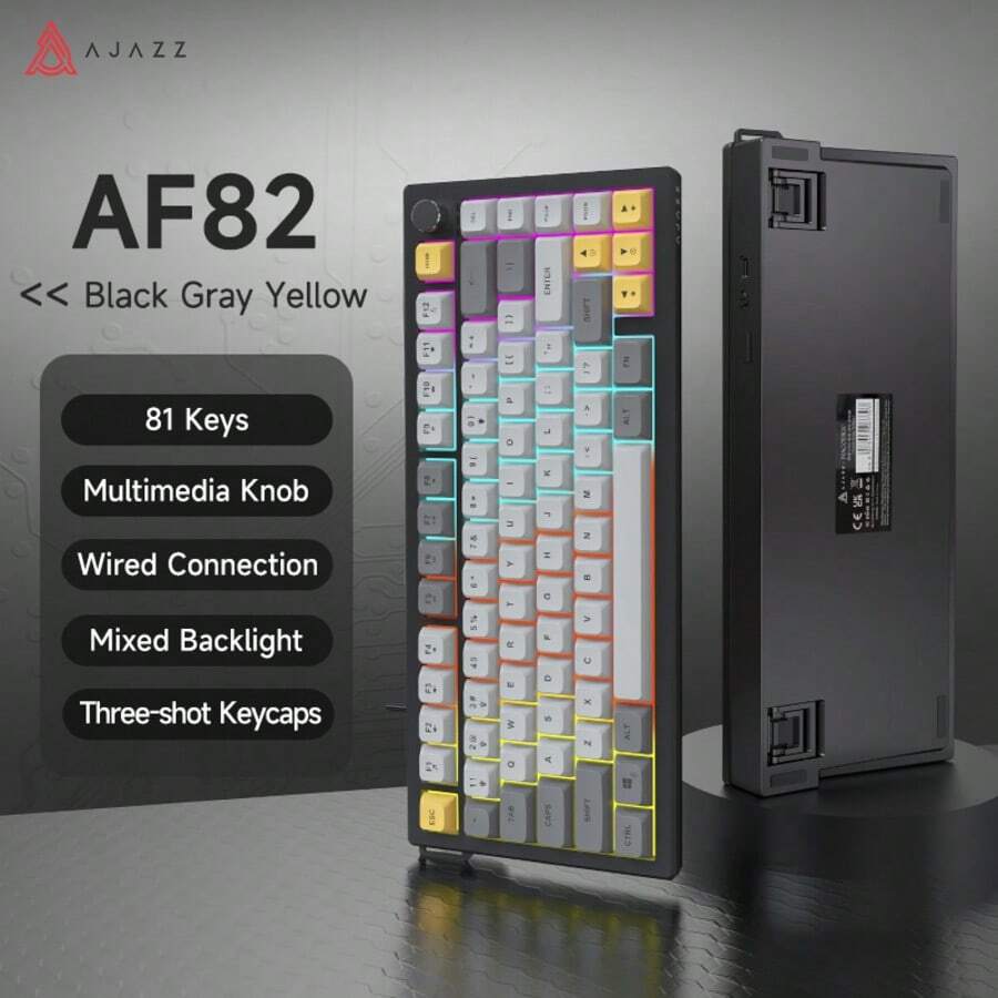 AJAZZ AF82 Wired Keyboard, 75% Layout, 82 Keys, Compact Design, Minimalist & Efficient, Volume Knob, Dual-Stage Adjustable Kickstand - AF82 - View 1