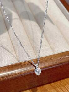 1pc S925 Sterling Silver Romantic Heart Pendant Necklace, Elegant & Sweet Charm Clavicle Chain, Precious Gift - Love - View 3
