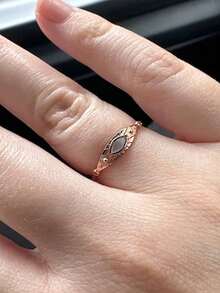 Latest Silver Marquis Ring, Mother Of Pearl Ring, Bohemian Style Ring, Stamp Ring, Rose Chocolate Ring - 玫瑰金 - 查看 6