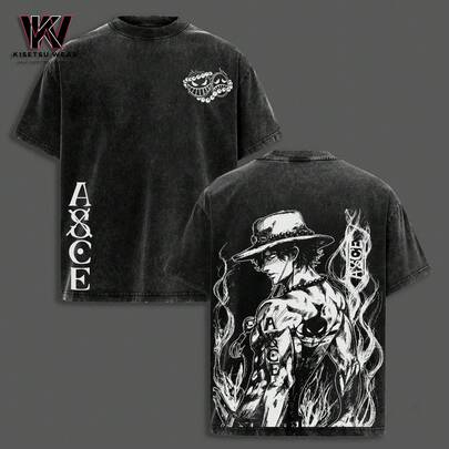 Camiseta Portgas D. Ace – Camiseta Oversize Lavada de One Piece, Gráfico de Puño de Fuego, Ropa de Calle Retro Pirata, Regalo de Anime para Fans 2025