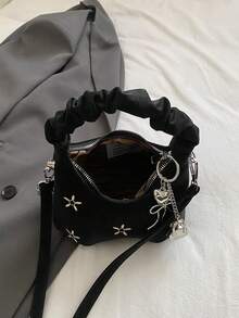 New Design Plush Cloud Bag, Hand-Held Crinkle Shoulder Bag Women's Crescent Crossbody Bag - Black - View 2