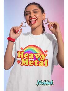 Camiseta divertida de Heavy Metal con arcoíris, camiseta de Heavy Metal, regalo LGBT - Blanco y negro(no personalizable) - Ver 2