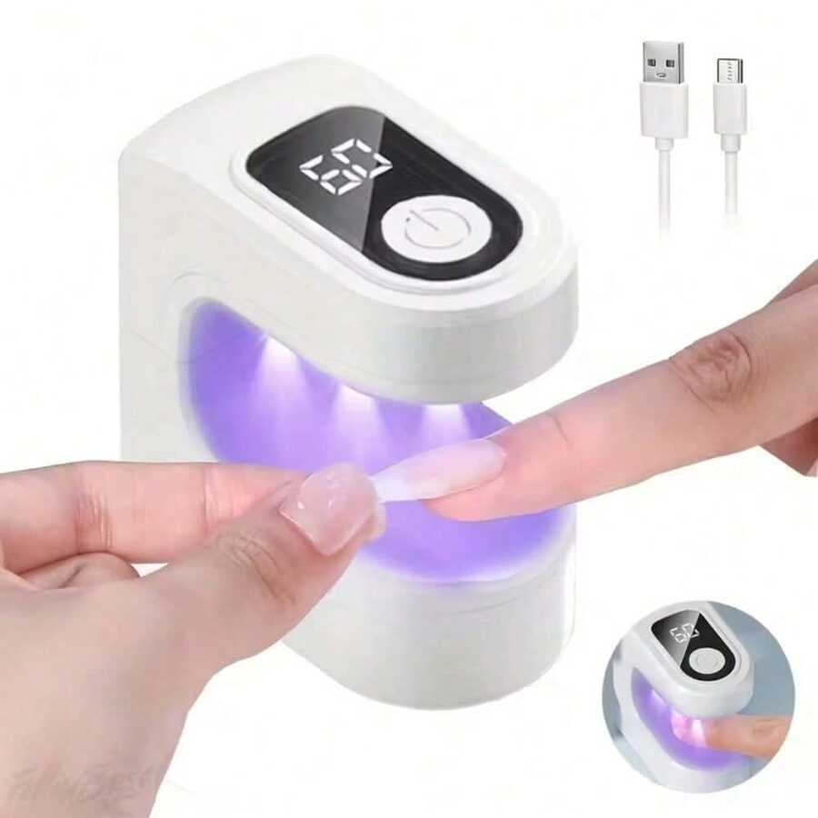 2026 New Portable Nail Lamp - Quick-Dry USB Rechargeable Nail Polish Dryer With Digital Display, 3 Colors (White/Purple/Black), Compact Design For Home & Salon Use, Nail Tech Accessories, Manicure Accessory, Sleek Beauty Tool, Durable Plastic Body - Mini Nail Lamp - 查看 1