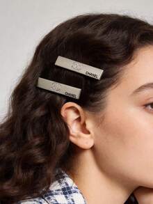 CHANEL 1pc Crystal Decor Hair Clip, Black Or Silver, Comes With Gift Box - Silver - View 2