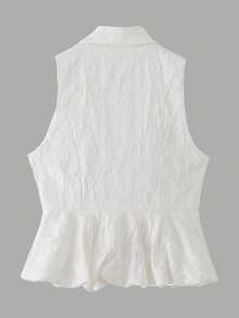 Blusa sin mangas de unicolor con estampado jacquard y cuello, blanco para primavera/verano - Blanco - Ver 2