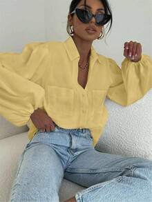 女士长袖白色薄纱复古休闲优雅针织开衫，适合春夏、节日、情人节穿着。 - 鵝黃色 - 查看 9