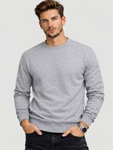 ZUKKER Kit Of 2 Men's Plain Crew Neck Sweatshirts, Flannel Lined Winter Jacket, Unisex Cotton, Immediate Shipping, Various Colors, Ribbed Cuffs - 黑色/灰色 - 查看 6