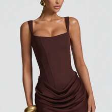 Sweet And Spicy Square Collar Waist Short Skirt Women's 2026 Autumn And Winter New European And American Style Pleated Fish Bone Waist Vest Dress,Conjuntos De Mujer Elegantes - 黑色 - 查看 2