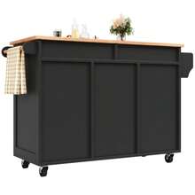 Modern Kitchen Island (102 * 45 * 92 Cm), Kitchen Cabinet, Sideboard, Serving Cart, Wooden Serving Cart, Multifunctional Table With Storage, Blue - Black - View 8