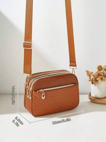1 buah Tas Selempang Kasual Wanita untuk Bepergian, Desain 4 Resleting, Warna Polos dengan Pola Gelombang Modis yang Dipersonalisasi, Tali Genggam dan Bahu yang Nyaman, Kapasitas Besar, Cocok untuk Bepergian, Berbelanja, dan Beraktivitas Sehari-hari - Coklat - View 2