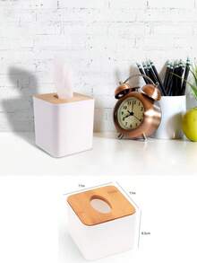 Bamboo Lid & Plastic Base Tissue Box, Disposable Paper Towel Holder For Home And Office Use - Multicolor - View 12