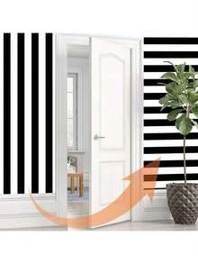 1 rolă de tapet cu dungi alb-negru, hârtie de contact cu dungi decojită și lipită, potrivită pentru hârtie de contact alb-negru pentru dulap, tapet detașabil autoadeziv modern, impermeabil pentru dormitor și baie, hârtie decorativă pentru casă - Alb-negru - Vizualizare 4