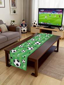 1pc Football Table Runner, Size 180*35cm, Polyester Tablecloth, Football Party Decor, Football Match Decor, Sports Theme Birthday Party Supplies, World Cup Home Decor, Kitchen Decor, Baby Party Decor, Tabletop Decor, Room Decor, Ideal For Football Fans, Football Party Favors, 2026 World Cup Decoration - Football - View 3