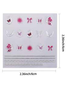 2片甜美时尚美甲贴纸，3D蝴蝶和爱心自粘美甲贴花，适合女性DIY美甲用品。 - 彩色 - 查看 6