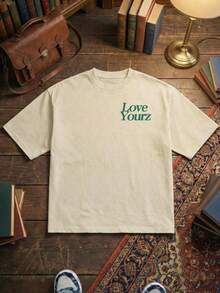 Men's Graphic Tees, Print With NO SUCH THING AS A LIFE, Cotton Streetwear T-Shirt, Round Neck, Loose Fit, Fall & Holiday Travel, Unisex, Goth & Y2K Style - 杏色 - 查看 4