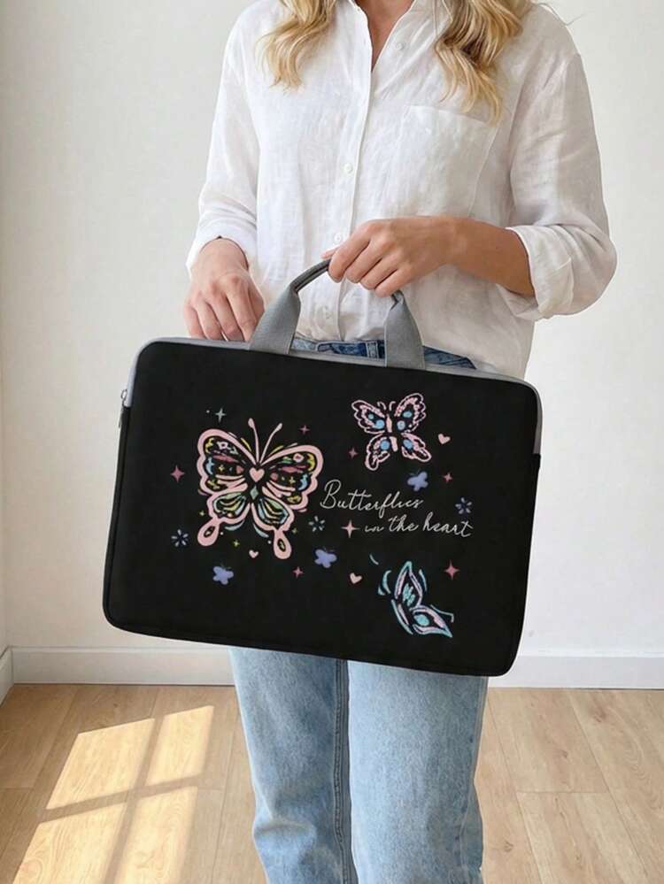 Hand-Drawn English Butterfly Pattern Printed Laptop Bag Classroom Laptop Bags Classroom Bags Teacher Storage Bags Classroom Organizer Bags Back To School For School For Tablet Back To School Supplies Laptop Cover Laptop Sleeve Laptop Bags & Cases School Essentials Valentines