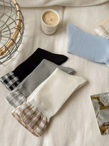 1/4 Pair Women's Mid-Calf Socks, Plaid Lace Design Mid-Calf Socks, Patchwork Cute Long Tube Socks, Versatile Daily Wear - Multicolor - View 4