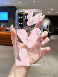 1pc Heart Flower Pattern Transparent Soft TPU Phone Case, Anti-Fall Anti-Scratch Anti-Fingerprint, Precise Camera Cutout, Compatible With Samsung, Nothing, Pixel, INFINIX, Redmi - Clear - View 4